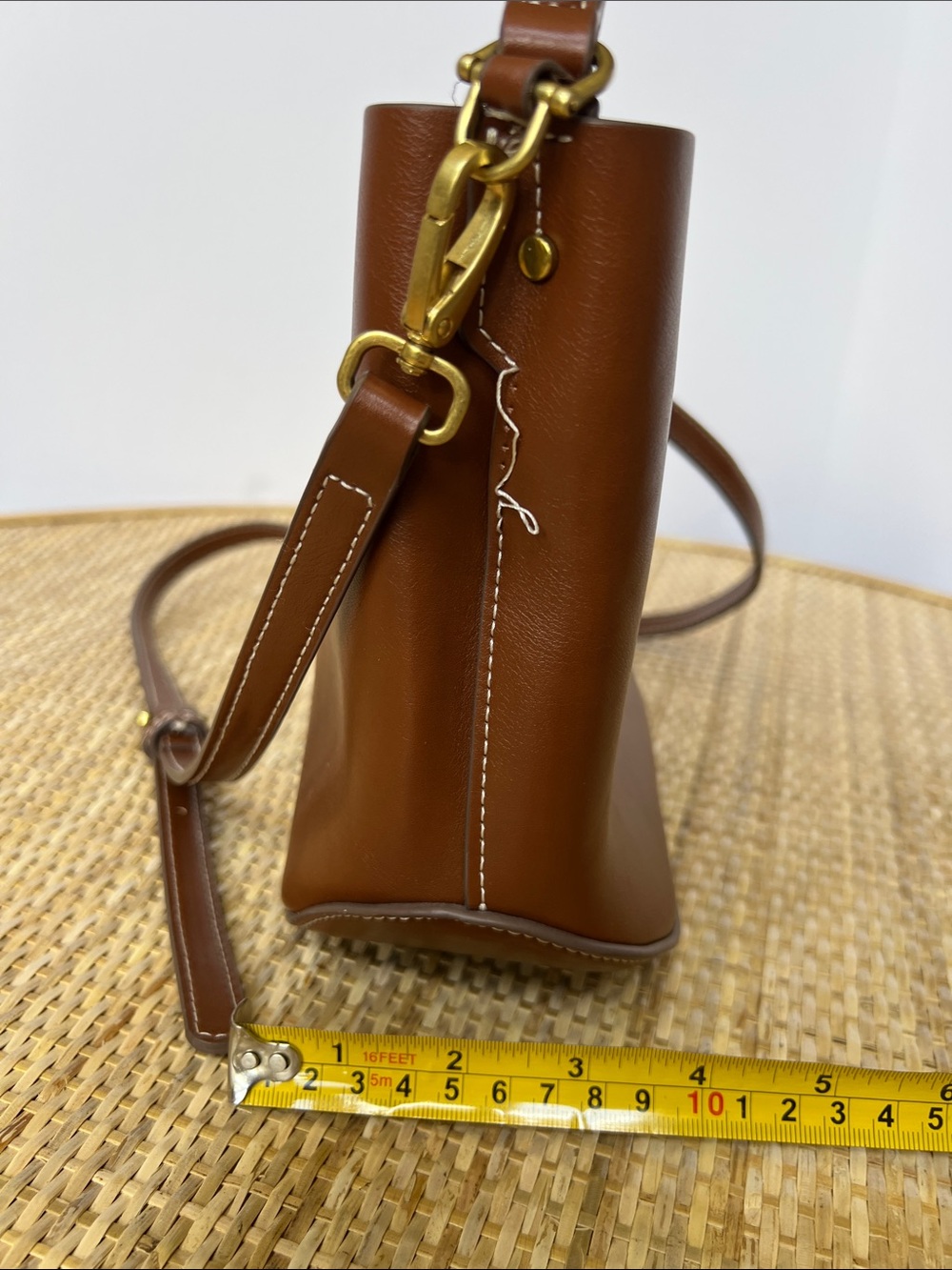 Mango Padlock Detail Mini Shopper Bag cognac Brown vegan shoulder strap - FLAWED - Picture 15 of 16